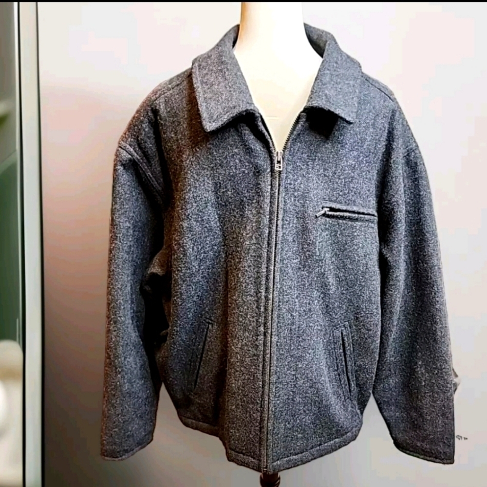 Structure Fleck Jacket Wool Quilt Lining Gray Full Zip Size X Large